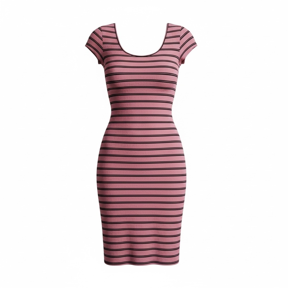 SHEIN Pink and Black Striped Midi Dress